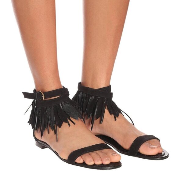 Tod’s Leaf Fringe Sandals, Size 8, Black, NIB - Picture 3 of 17